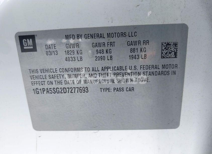 Photo 9 of 2013 Chevrolet Cruze LS AUTO (VIN 1G1PA5SG2D7277693)