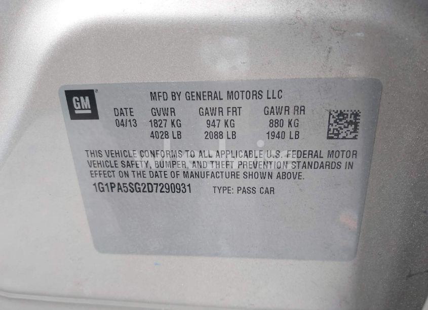 Photo 9 of 2013 Chevrolet Cruze (VIN 1G1PA5SG2D7290931)