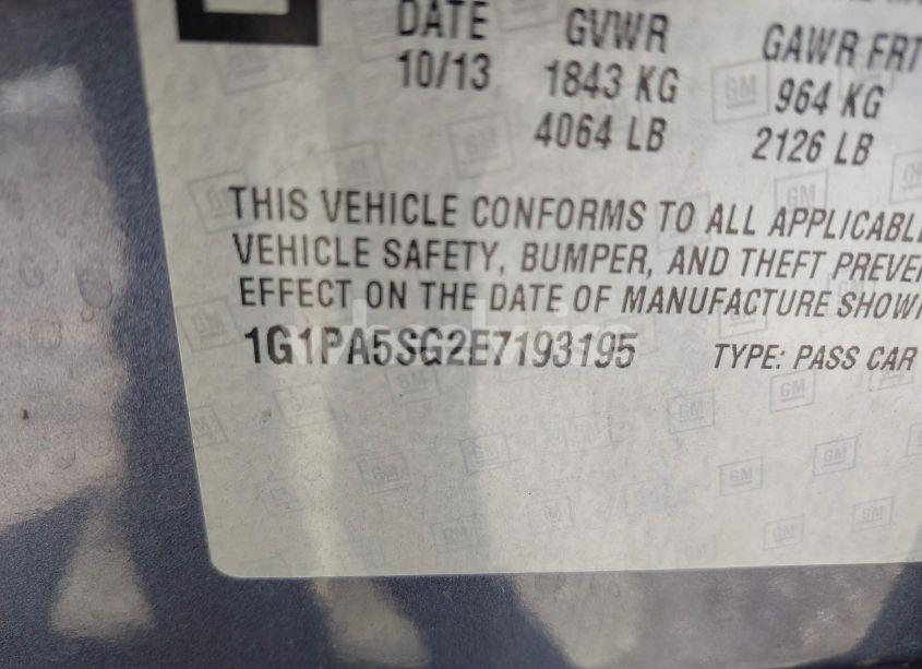 Photo 9 of 2014 Chevrolet Cruze LS AUTO (VIN 1G1PA5SG2E7193195)