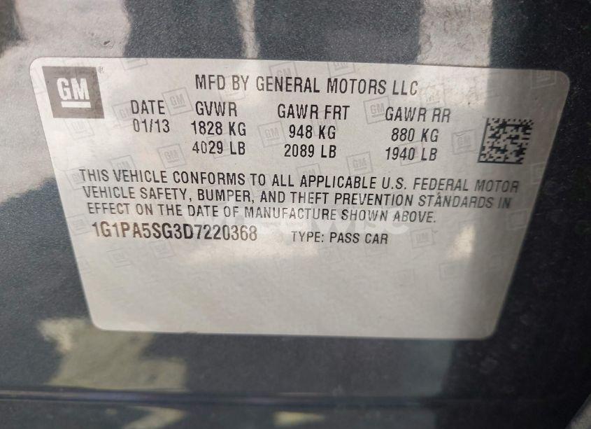 Photo 9 of 2013 Chevrolet Cruze LS AUTO (VIN 1G1PA5SG3D7220368)