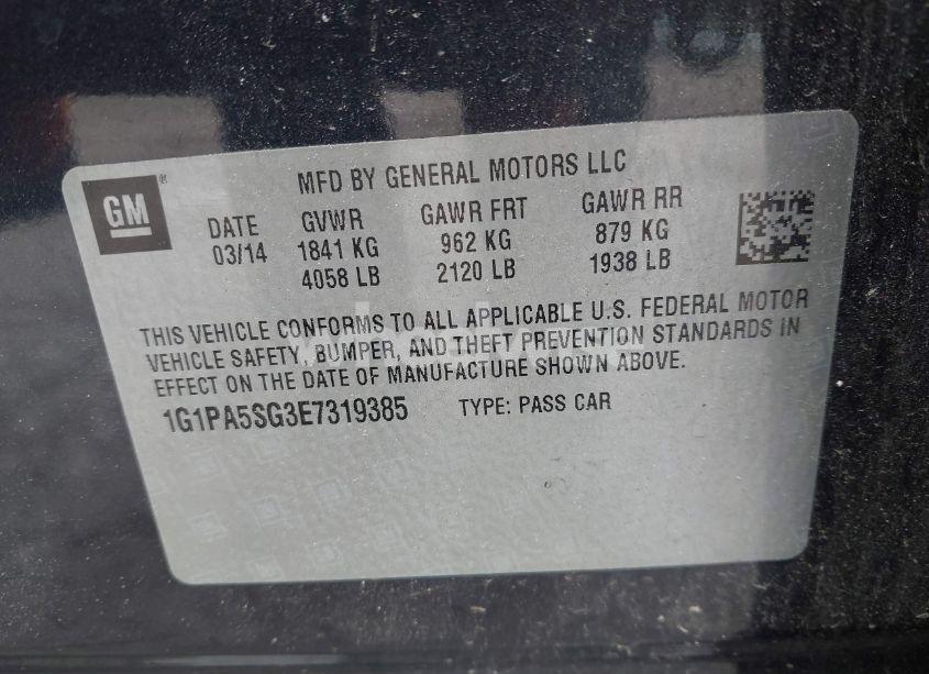 Photo 9 of 2014 Chevrolet Cruze LS AUTO (VIN 1G1PA5SG3E7319385)