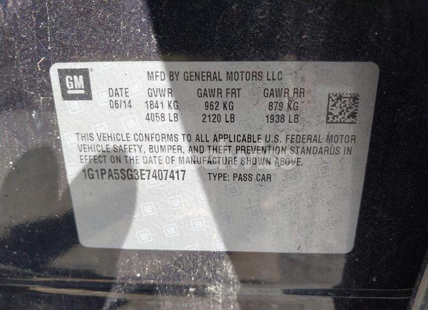 Photo 9 of 2014 Chevrolet Cruze LS AUTO (VIN 1G1PA5SG3E7407417)