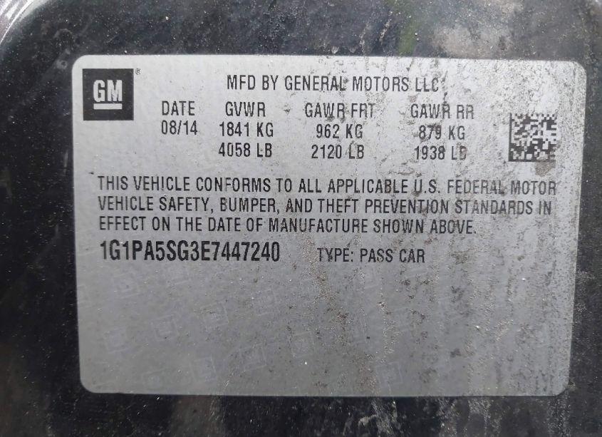 Photo 9 of 2014 Chevrolet Cruze LS AUTO (VIN 1G1PA5SG3E7447240)