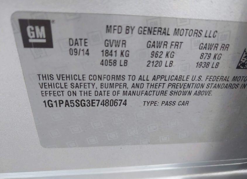 Photo 9 of 2014 Chevrolet Cruze LS AUTO (VIN 1G1PA5SG3E7480674)