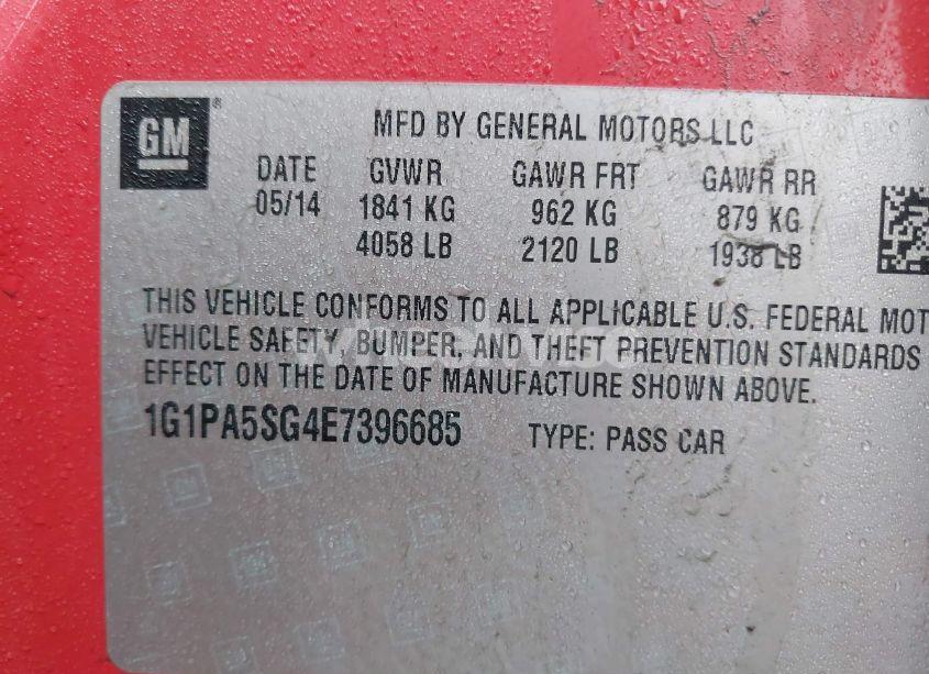 Photo 9 of 2014 Chevrolet Cruze LS AUTO (VIN 1G1PA5SG4E7396685)