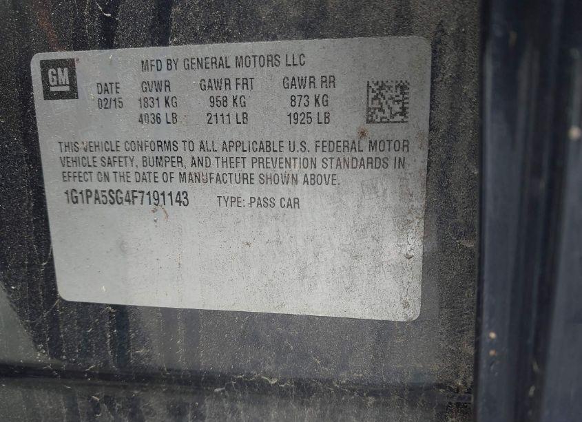 Photo 9 of 2015 Chevrolet Cruze LS AUTO (VIN 1G1PA5SG4F7191143)