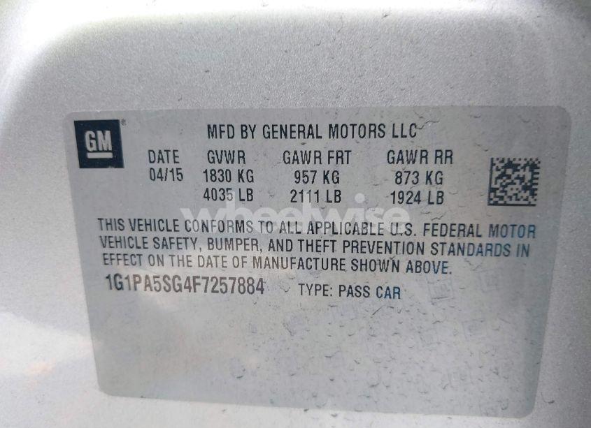 Photo 9 of 2015 Chevrolet Cruze LS AUTO (VIN 1G1PA5SG4F7257884)