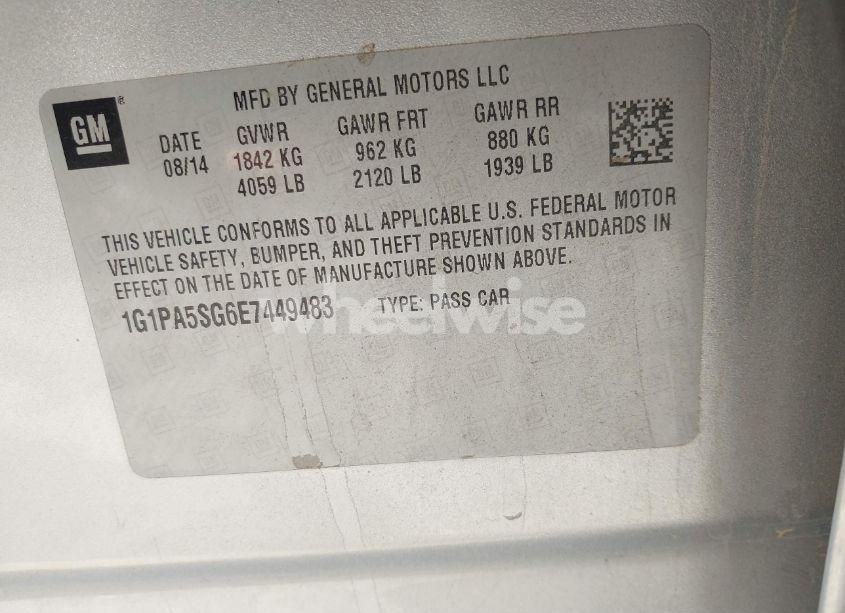 Photo 9 of 2014 Chevrolet Cruze LS AUTO (VIN 1G1PA5SG6E7449483)