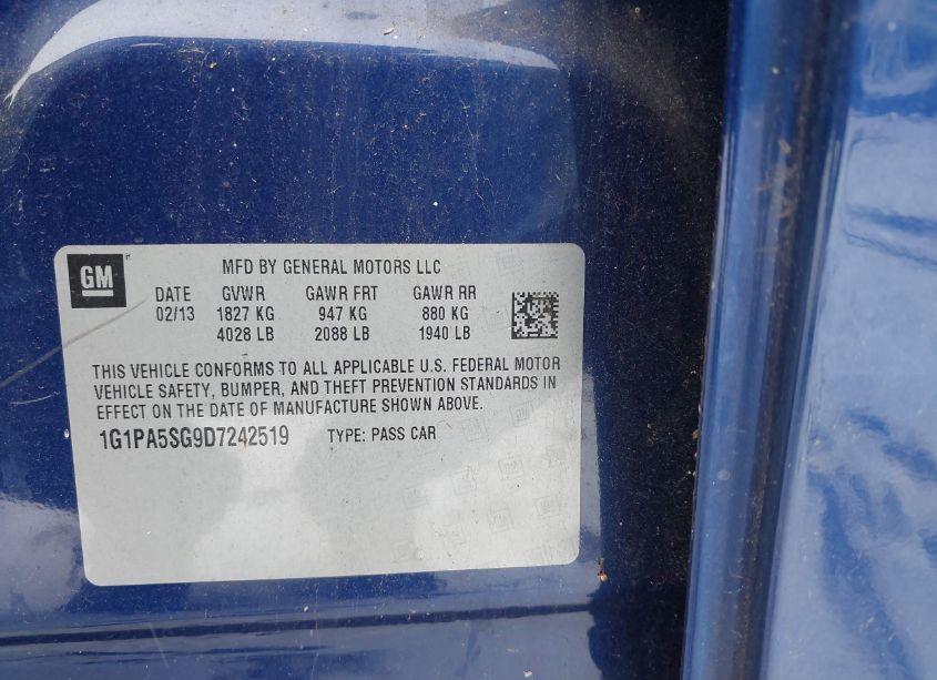 Photo 9 of 2013 Chevrolet Cruze LS AUTO (VIN 1G1PA5SG9D7242519)