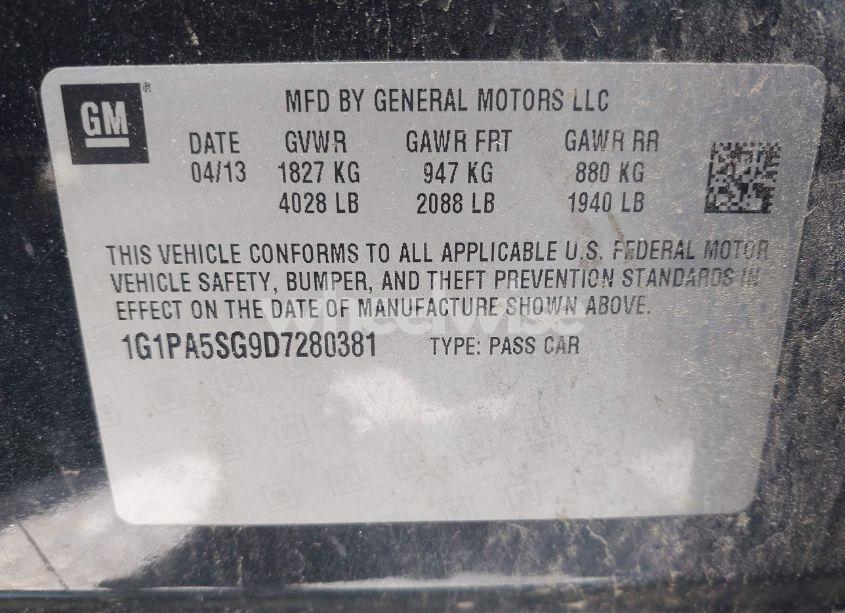 Photo 9 of 2013 Chevrolet Cruze LS AUTO (VIN 1G1PA5SG9D7280381)