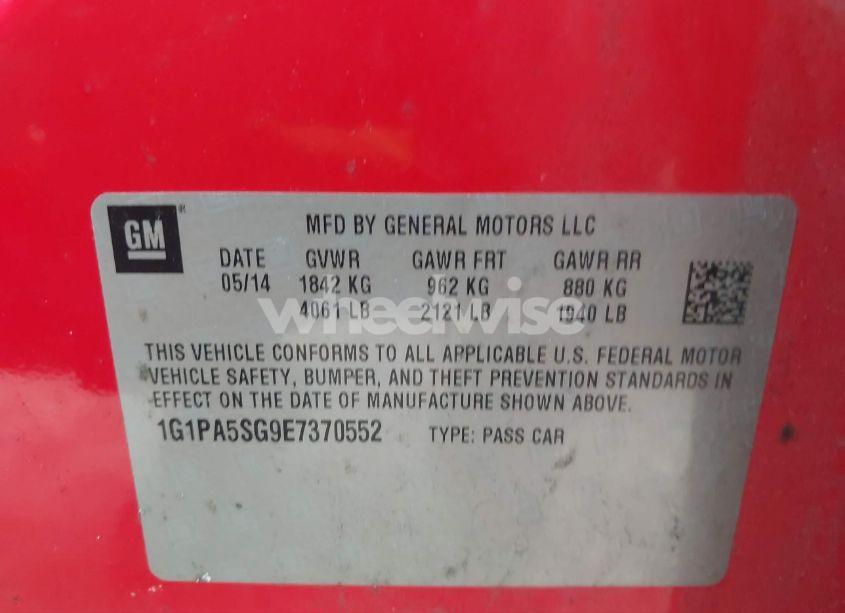 Photo 9 of 2014 Chevrolet Cruze LS AUTO (VIN 1G1PA5SG9E7370552)