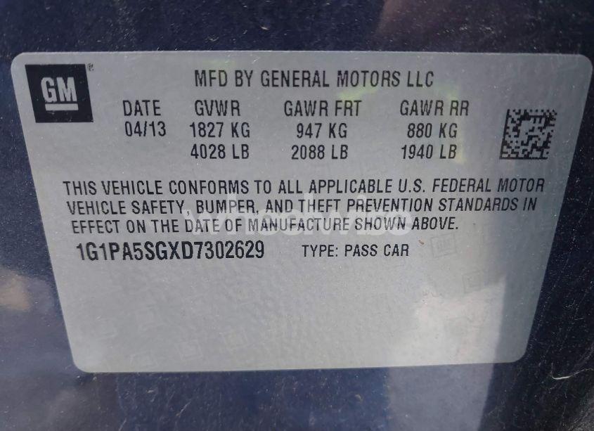 Photo 9 of 2013 Chevrolet Cruze LS (VIN 1G1PA5SGXD7302629)