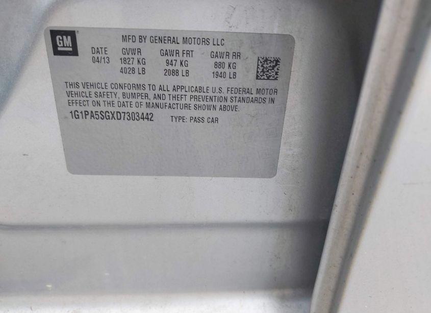 Photo 9 of 2013 Chevrolet Cruze LS AUTO (VIN 1G1PA5SGXD7303442)