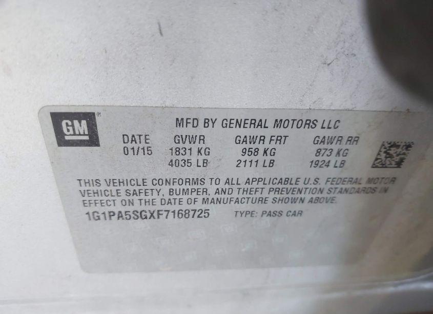 Photo 9 of 2015 Chevrolet Cruze LS AUTO (VIN 1G1PA5SGXF7168725)