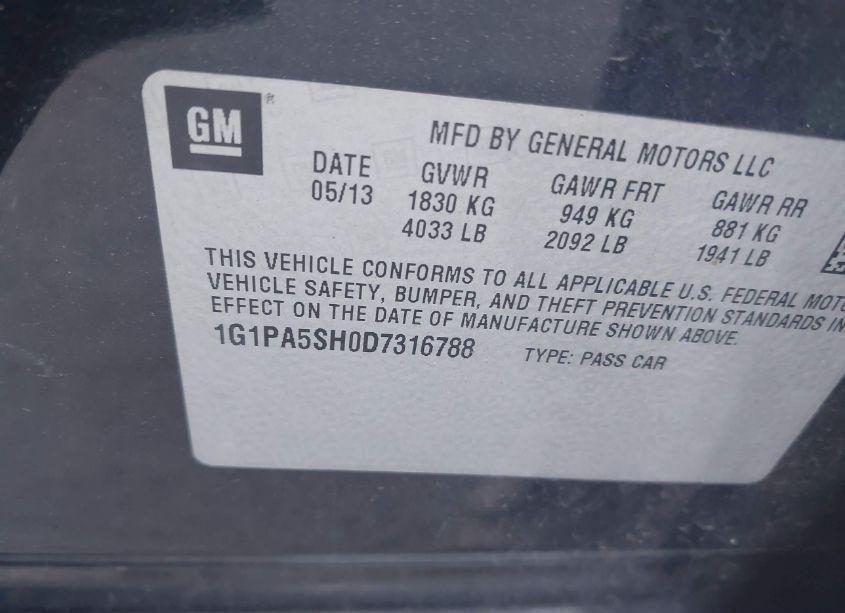 Photo 9 of 2013 Chevrolet Cruze LS AUTO (VIN 1G1PA5SH0D7316788)