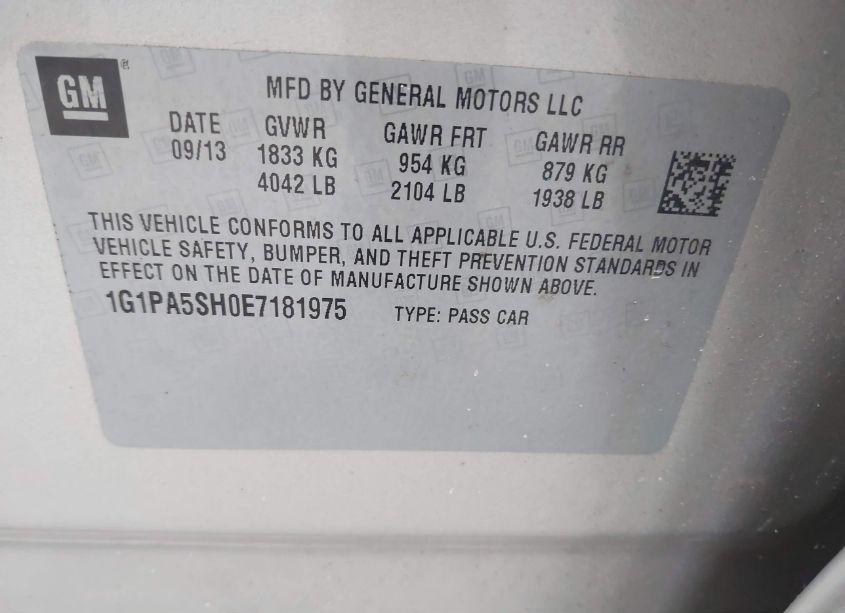 Photo 9 of 2014 Chevrolet Cruze LS AUTO (VIN 1G1PA5SH0E7181975)