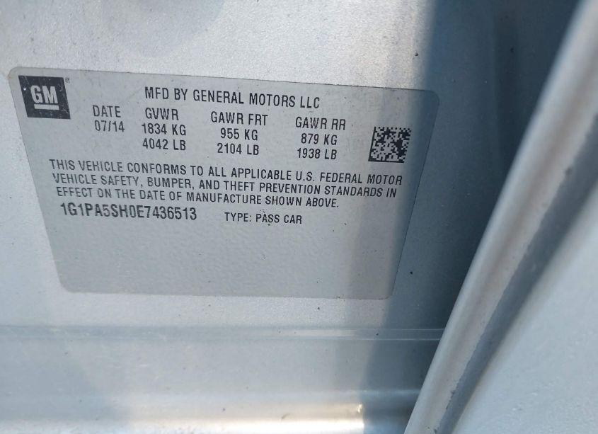 Photo 9 of 2014 Chevrolet Cruze LS AUTO (VIN 1G1PA5SH0E7436513)