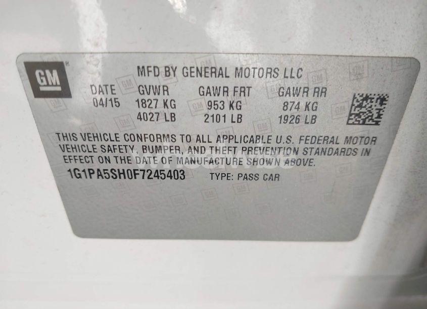 Photo 9 of 2015 Chevrolet Cruze LS AUTO (VIN 1G1PA5SH0F7245403)