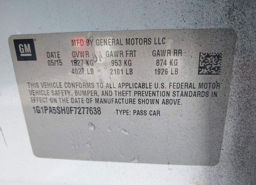 Photo 9 of 2015 Chevrolet Cruze LS AUTO (VIN 1G1PA5SH0F7277638)