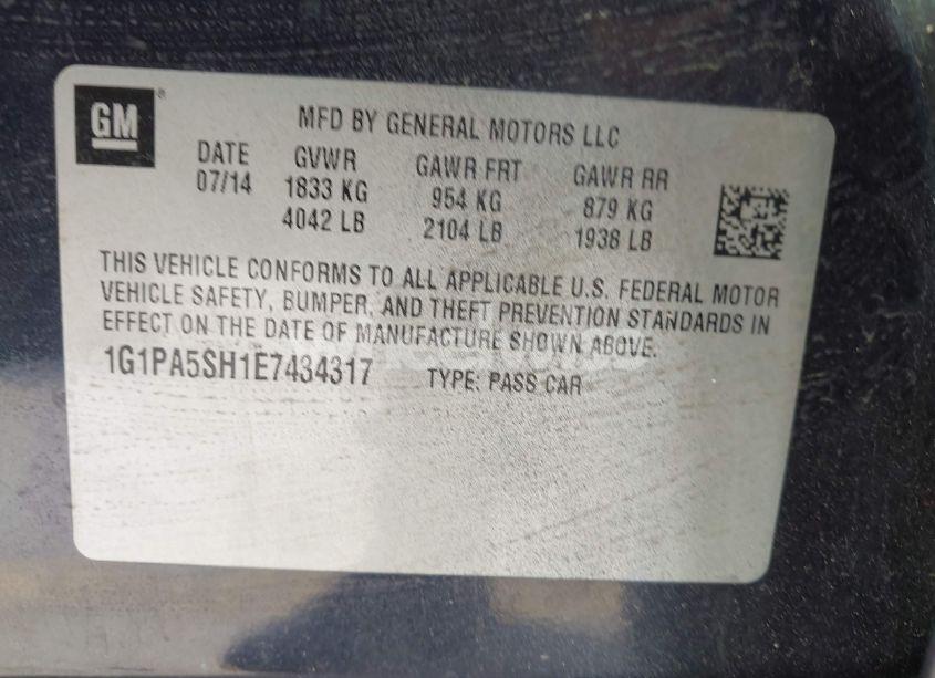 Photo 9 of 2014 Chevrolet Cruze LS AUTO (VIN 1G1PA5SH1E7434317)