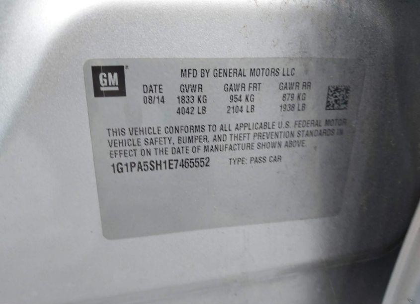 Photo 8 of 2014 Chevrolet Cruze LS AUTO (VIN 1G1PA5SH1E7465552)