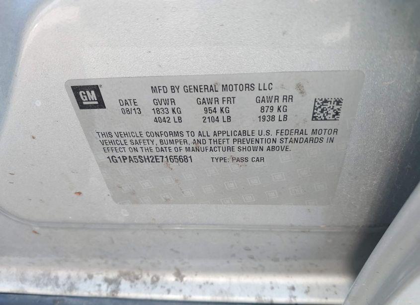 Photo 9 of 2014 Chevrolet Cruze LS AUTO (VIN 1G1PA5SH2E7165681)