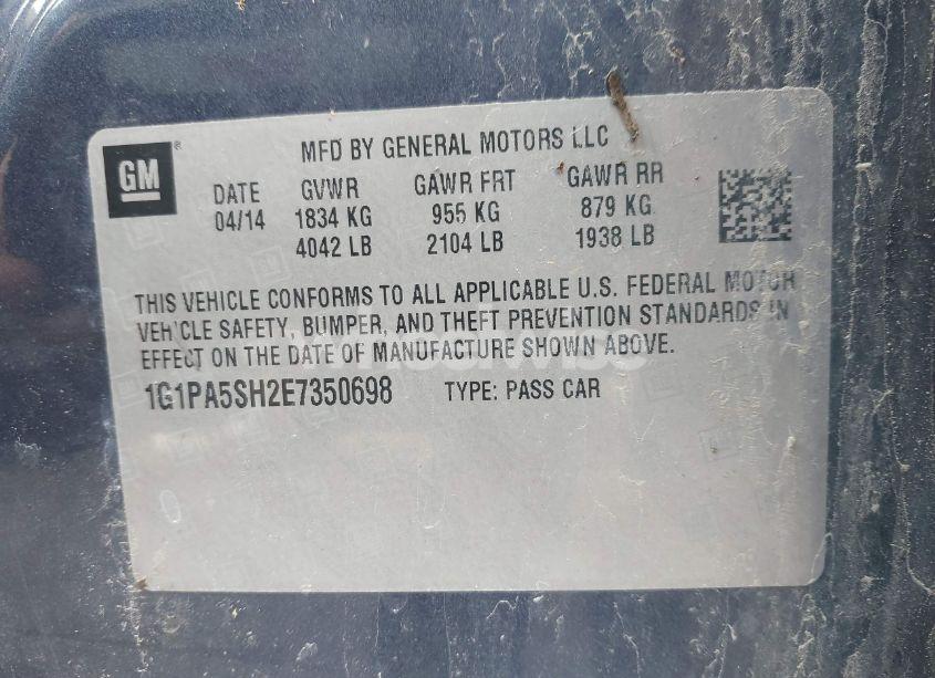 Photo 9 of 2014 Chevrolet Cruze LS AUTO (VIN 1G1PA5SH2E7350698)