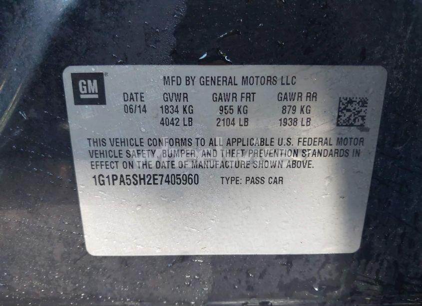 Photo 9 of 2014 Chevrolet Cruze LS AUTO (VIN 1G1PA5SH2E7405960)