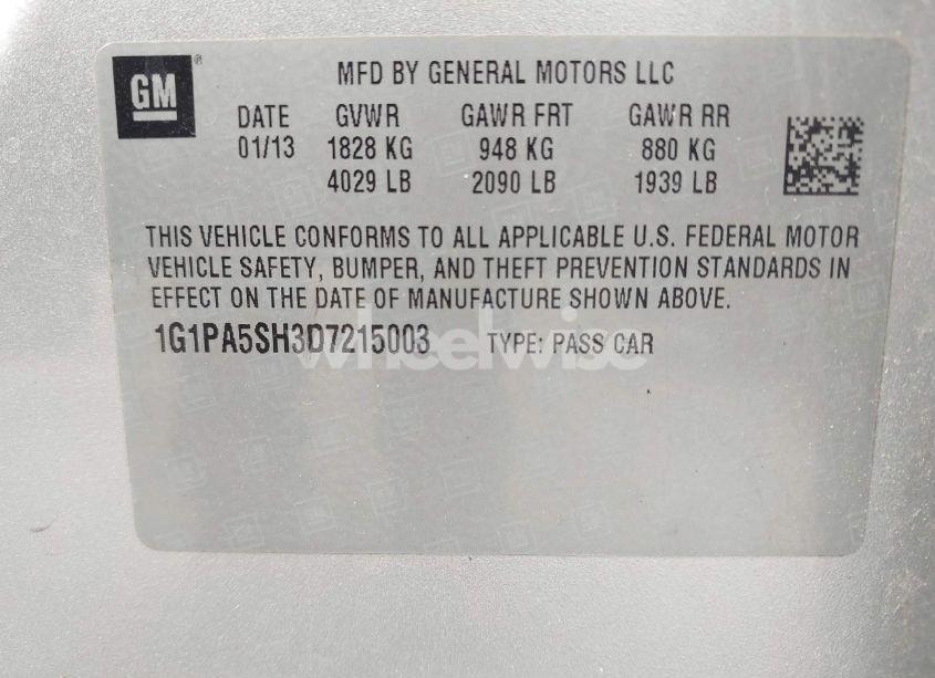 Photo 9 of 2013 Chevrolet Cruze LS AUTO (VIN 1G1PA5SH3D7215003)