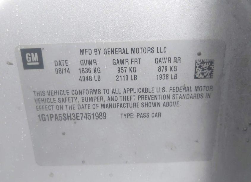 Photo 9 of 2014 Chevrolet Cruze LS AUTO (VIN 1G1PA5SH3E7451989)