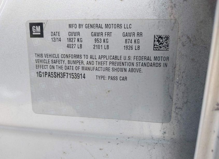 Photo 9 of 2015 Chevrolet Cruze LS AUTO (VIN 1G1PA5SH3F7153914)