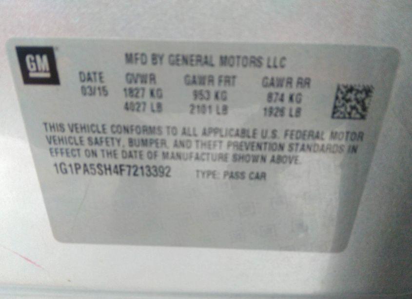 Photo 9 of 2015 Chevrolet Cruze LS AUTO (VIN 1G1PA5SH4F7213392)