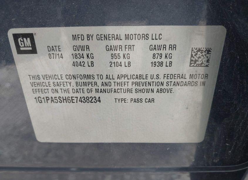 Photo 9 of 2014 Chevrolet Cruze LS AUTO (VIN 1G1PA5SH6E7438234)