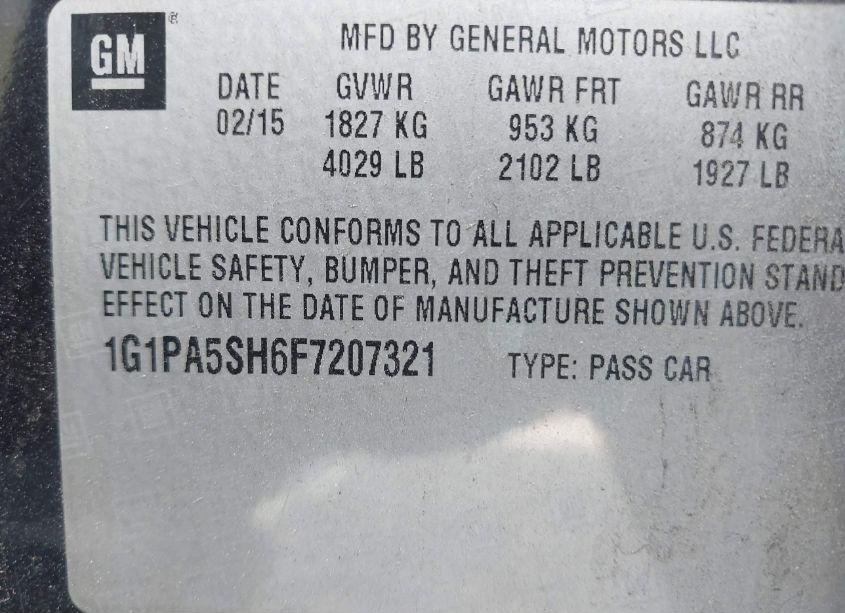 Photo 9 of 2015 Chevrolet Cruze LS AUTO (VIN 1G1PA5SH6F7207321)