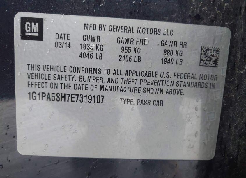 Photo 9 of 2014 Chevrolet Cruze LS AUTO (VIN 1G1PA5SH7E7319107)