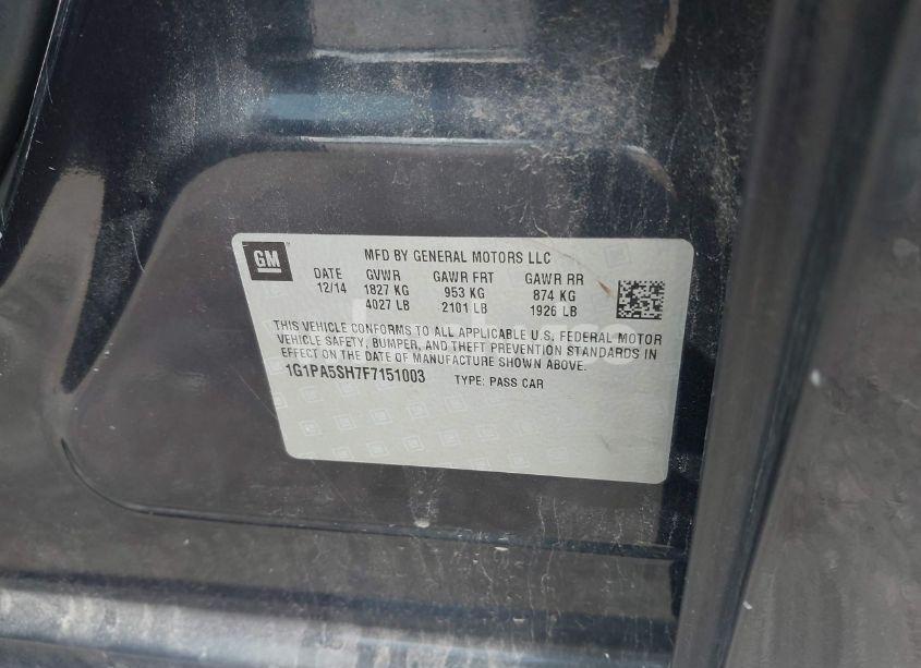 Photo 9 of 2015 Chevrolet Cruze LS AUTO (VIN 1G1PA5SH7F7151003)