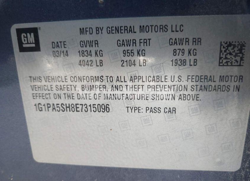 Photo 9 of 2014 Chevrolet Cruze LS AUTO (VIN 1G1PA5SH8E7315096)