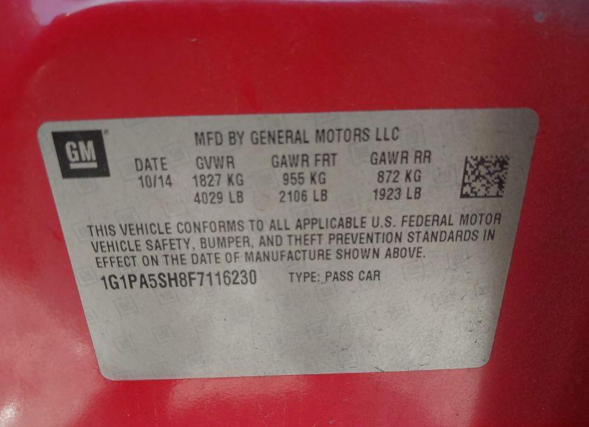 Photo 9 of 2015 Chevrolet Cruze LS AUTO (VIN 1G1PA5SH8F7116230)