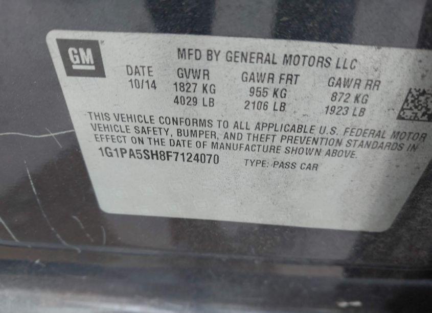 Photo 9 of 2015 Chevrolet Cruze LS AUTO (VIN 1G1PA5SH8F7124070)