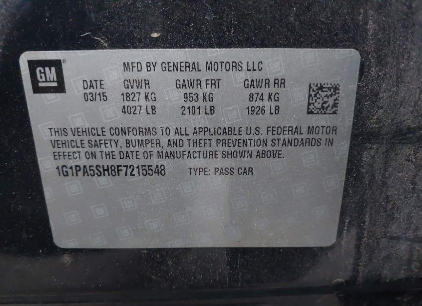 Photo 9 of 2015 Chevrolet Cruze LS AUTO (VIN 1G1PA5SH8F7215548)