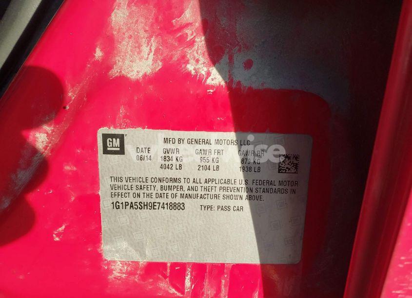 Photo 9 of 2014 Chevrolet Cruze LS AUTO (VIN 1G1PA5SH9E7418883)