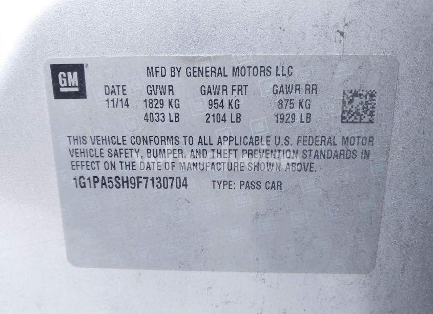 Photo 9 of 2015 Chevrolet Cruze LS AUTO (VIN 1G1PA5SH9F7130704)