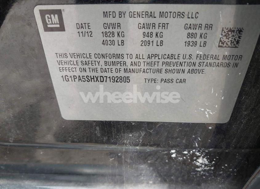 Photo 9 of 2013 Chevrolet Cruze LS AUTO (VIN 1G1PA5SHXD7192805)