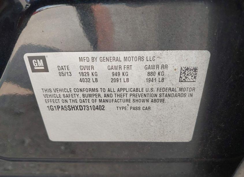 Photo 9 of 2013 Chevrolet Cruze LS AUTO (VIN 1G1PA5SHXD7310402)