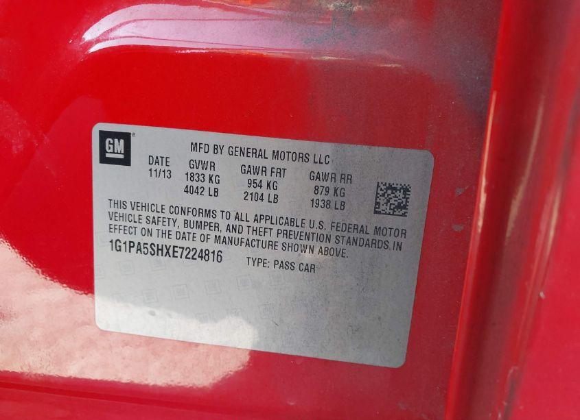 Photo 9 of 2014 Chevrolet Cruze LS AUTO (VIN 1G1PA5SHXE7224816)