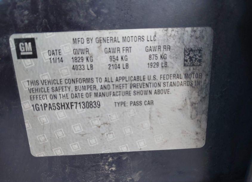 Photo 9 of 2015 Chevrolet Cruze LS AUTO (VIN 1G1PA5SHXF7130839)