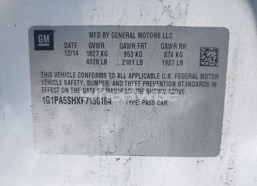 Photo 9 of 2015 Chevrolet Cruze LS AUTO (VIN 1G1PA5SHXF7150184)