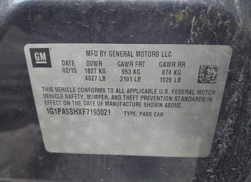 Photo 9 of 2015 Chevrolet Cruze LS AUTO (VIN 1G1PA5SHXF7193021)