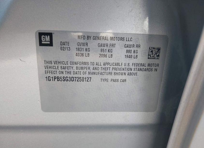 Photo 9 of 2013 Chevrolet Cruze LS MANUAL (VIN 1G1PB5SG3D7250127)