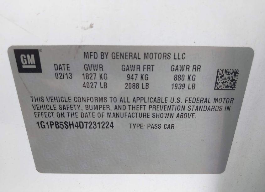 Photo 9 of 2013 Chevrolet Cruze LS MANUAL (VIN 1G1PB5SH4D7231224)